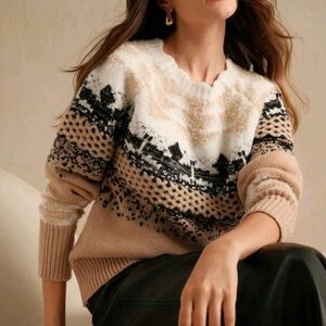 European Style Retro Contrast Color Block Crew Neck Raglan Sleeve Sweater